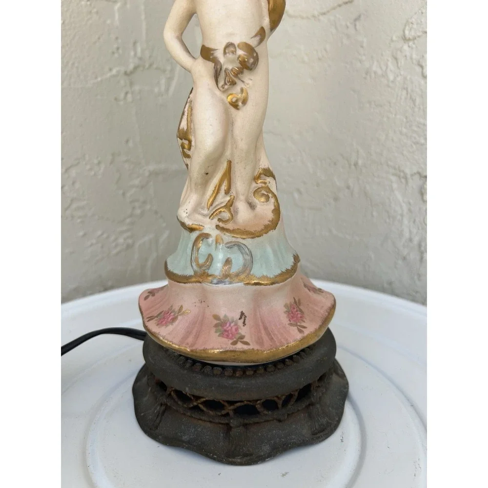 Automax Ny Mid Century cherub figure Porcelain Table Lamp Hand Painted
